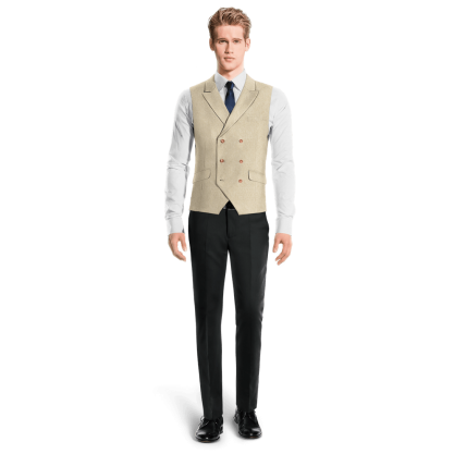 Sand linen peak lapel double breasted Vest with brass buttons