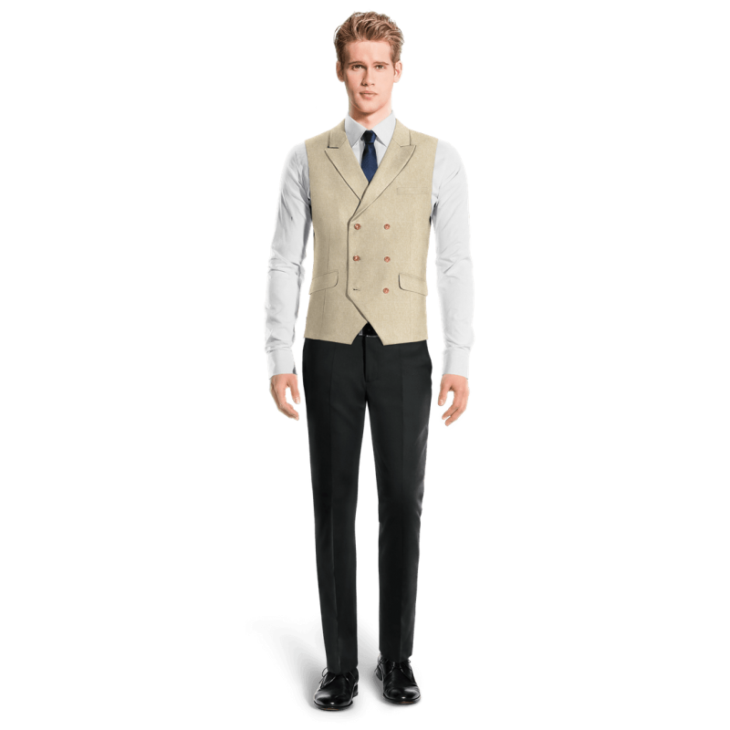 Sand linen peak lapel double breasted Vest with brass buttons