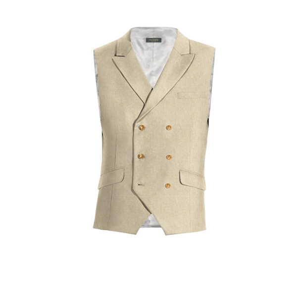 Sand linen peak lapel double breasted Vest with brass buttons