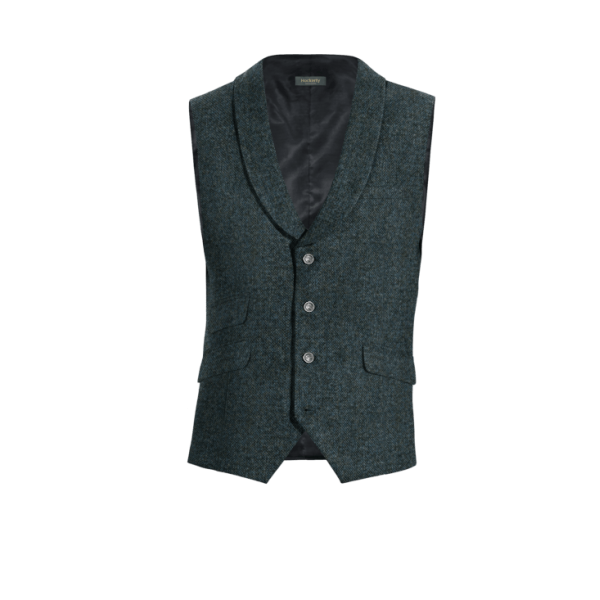 Blue rustic Tweed shawl lapel Vest with brass buttons