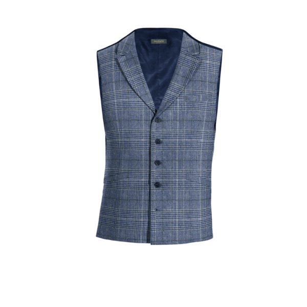 Blue Plaid Tweed lapeled Vest