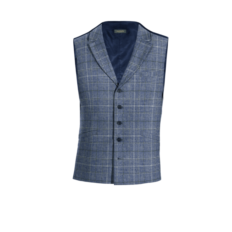 Blue Plaid Tweed lapeled Vest