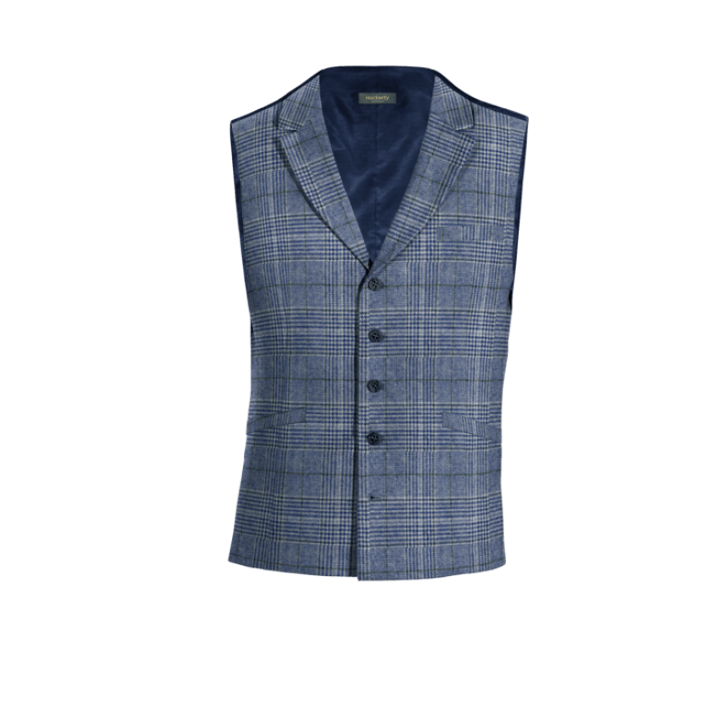 Blue Checked Tweed lapeled Vest