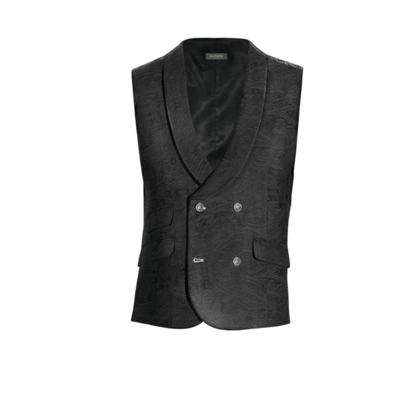 Black paisley Velvet shawl lapel double-breasted Suit Vest with brass buttons