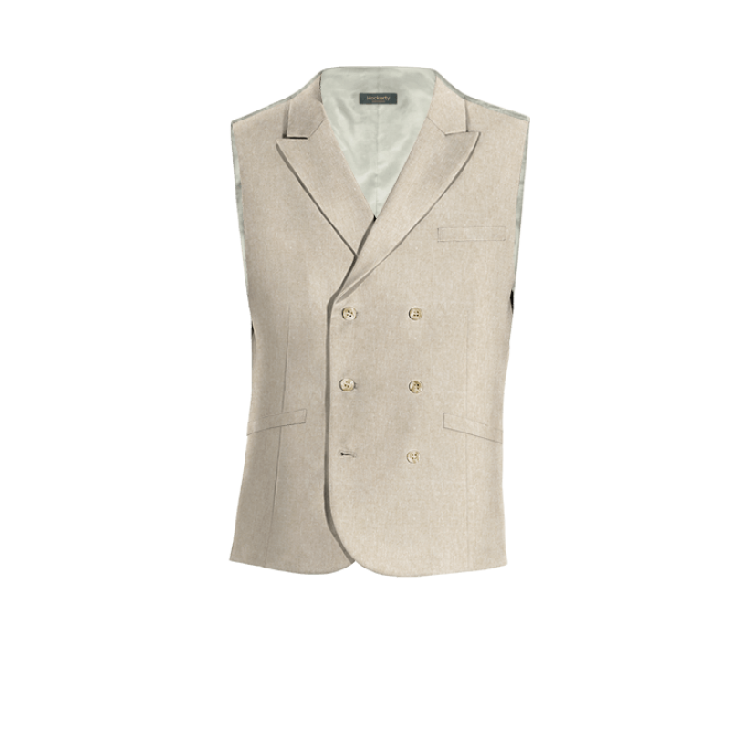 Sand linen peak lapel double breasted Dress Vest