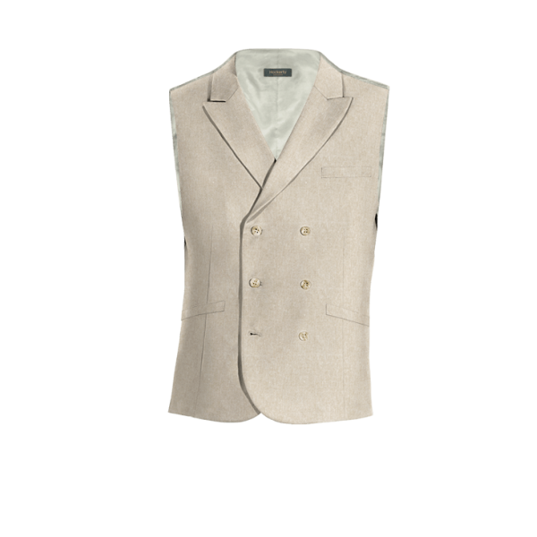Sand linen peak lapel double-breasted Dress Vest