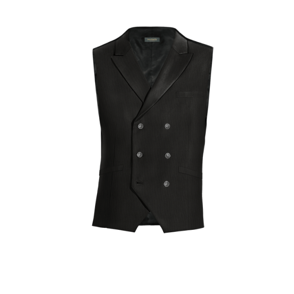 Black Wool Blends peak lapel double breasted Vest with brass buttons