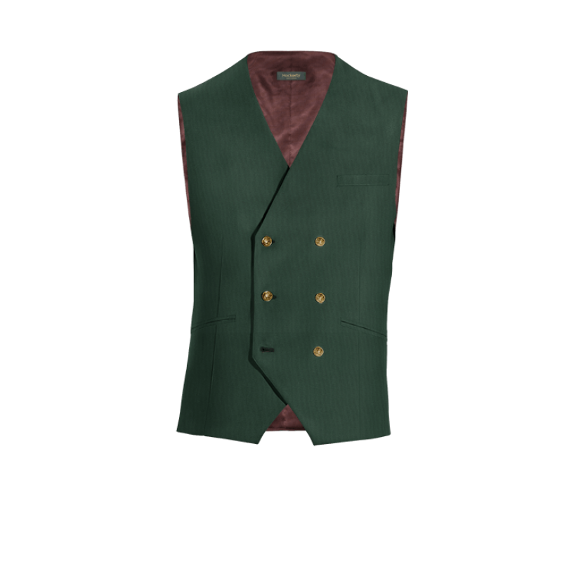 Green Wool Blends double breasted Vest with brass buttons