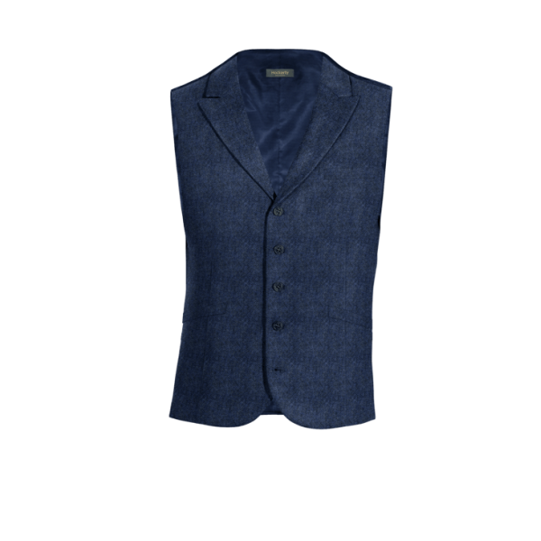 Royal Blue herringbone Tweed peak lapel Vest