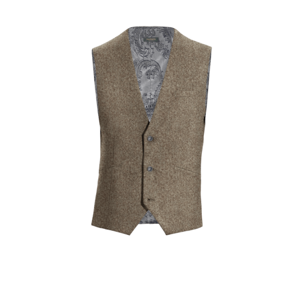 Light Brown rustic Tweed Dress Vest with brass buttons