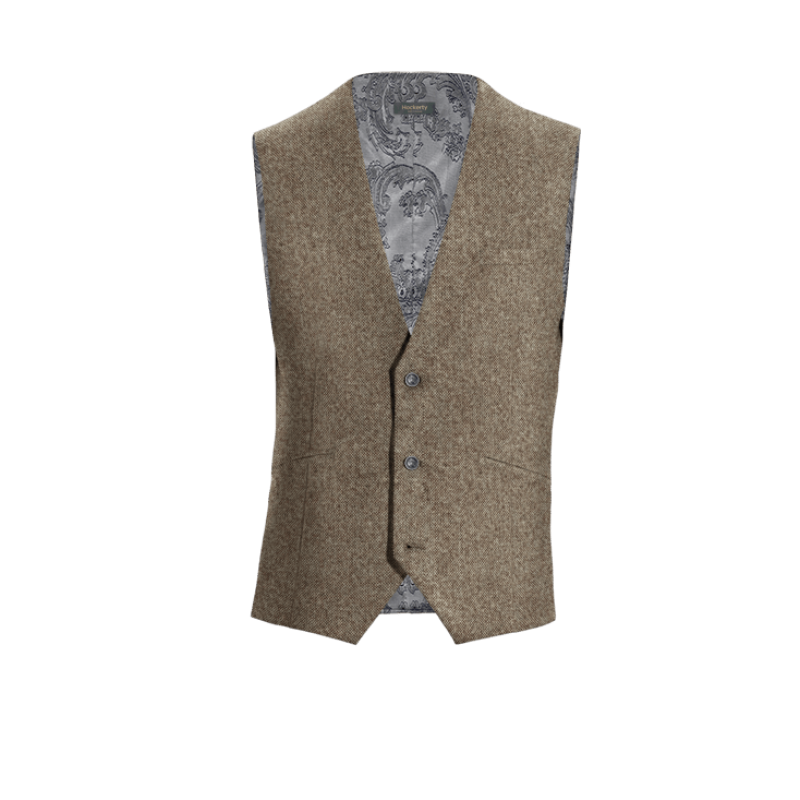 Light Brown rustic Tweed Dress Vest with brass buttons