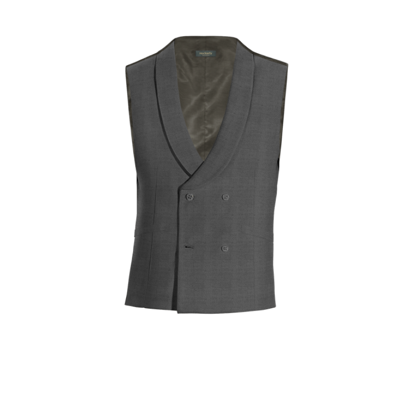 Grey wool rounded lapel double-breasted Vest