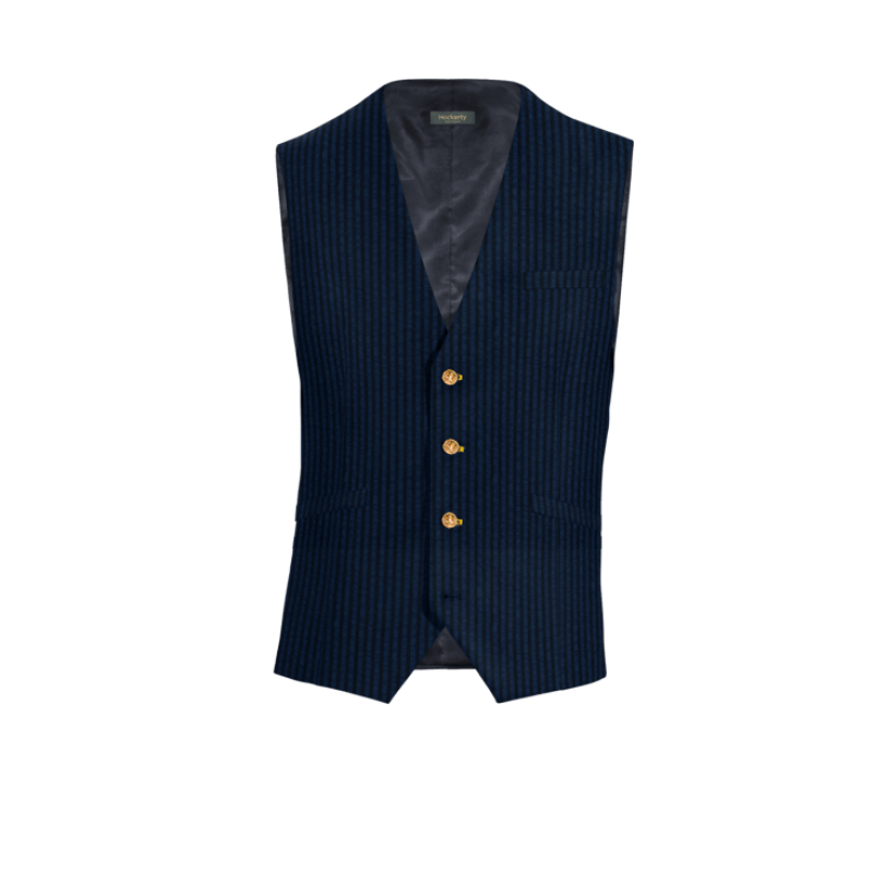 Navy Blue striped seersucker Dress Vest with brass buttons