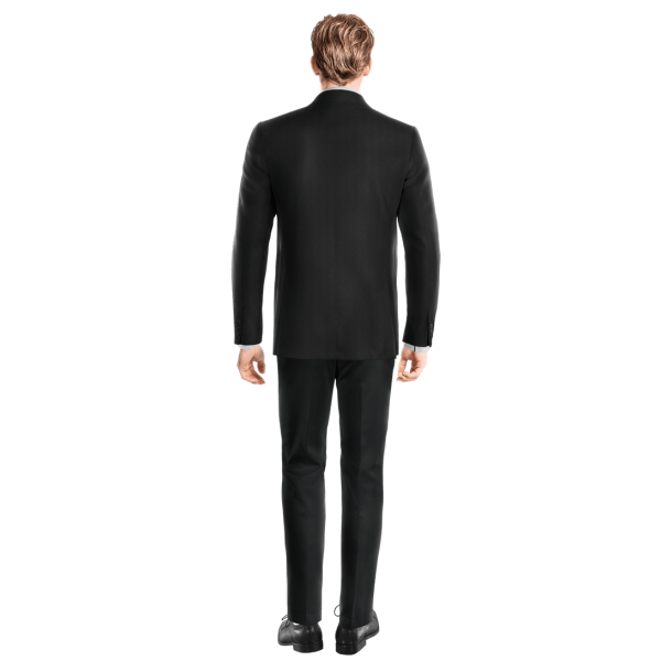 Black Wool Blends Suit Jacket with pocket square