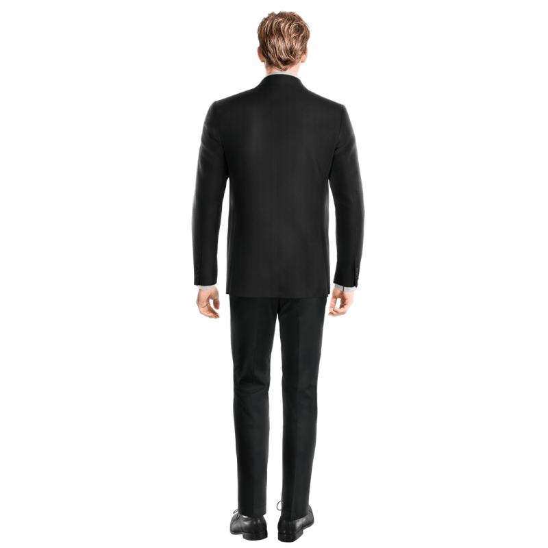 Black Wool Blends Suit Jacket with pocket square