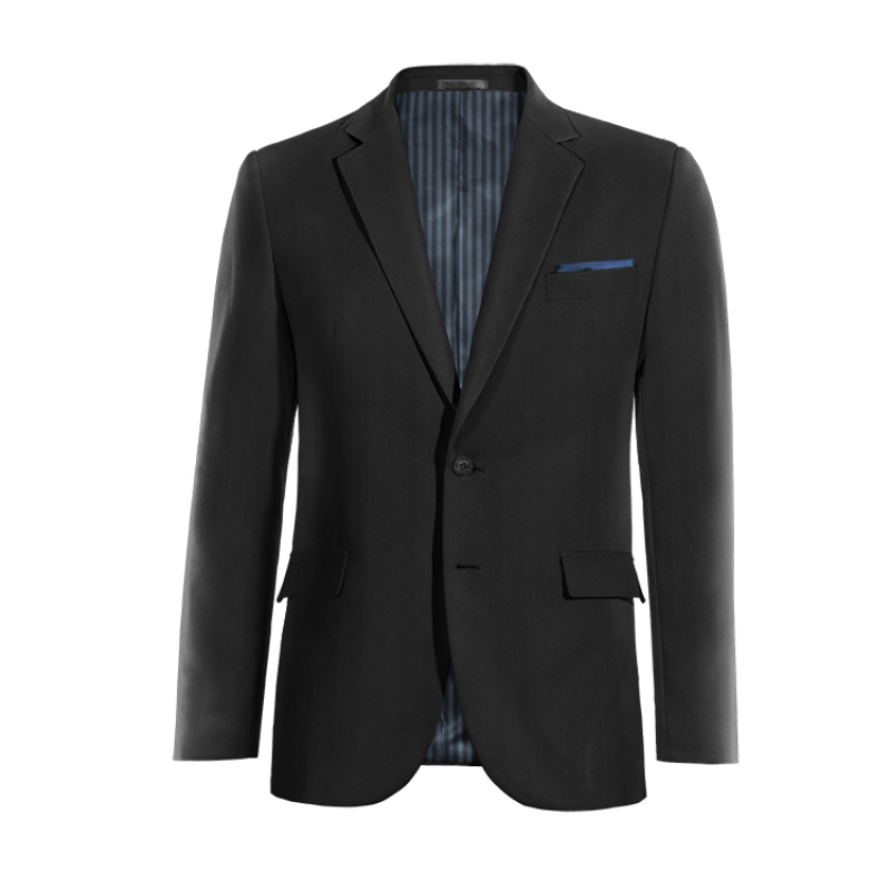 Black Wool Blends Suit Jacket with pocket square