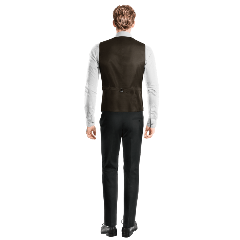 Brown Checkered Tweed peak lapel double-breasted Suit Vest
