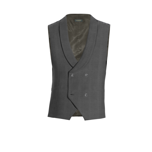 Grey wool rounded lapel double breasted Vest with brass buttons