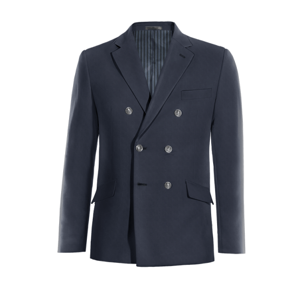 Blue Wool Blends double-breasted Jacket with customized threads