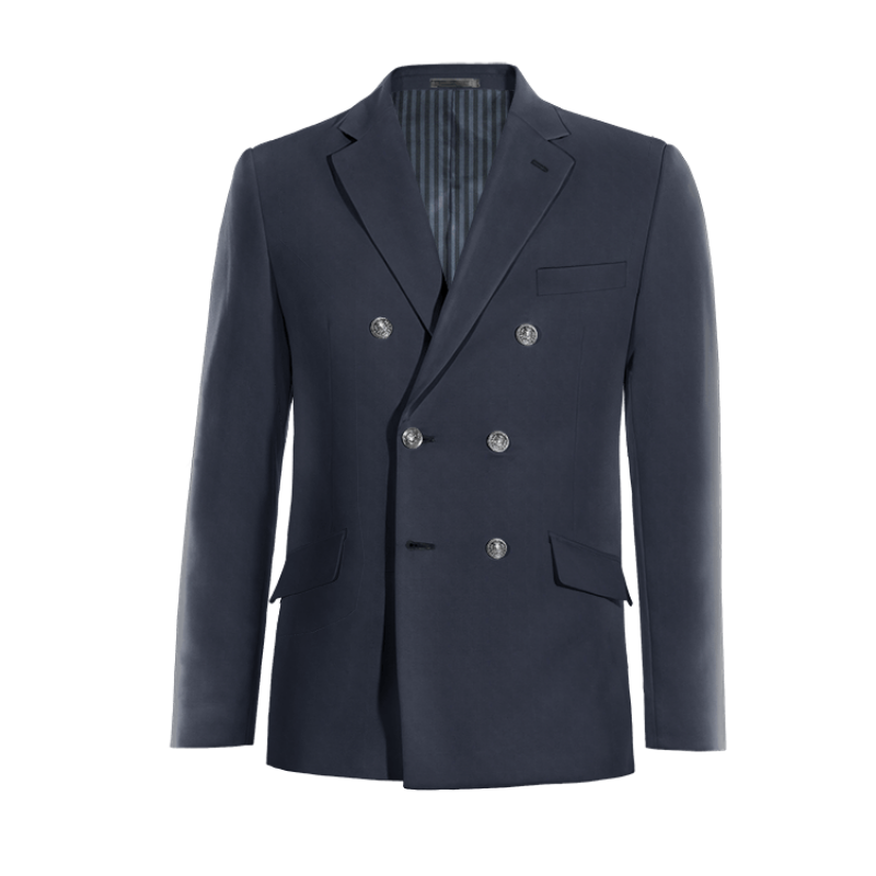 Blue Wool Blends double-breasted Jacket with customized threads