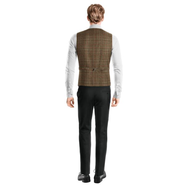 Brown Plaid Tweed peak lapel Vest with brass buttons