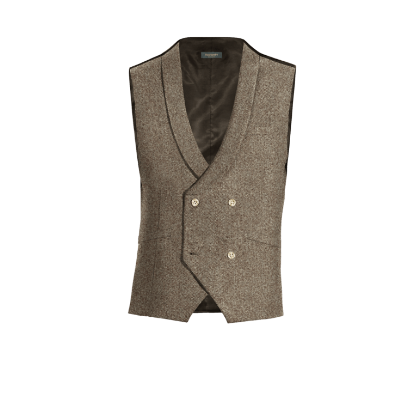 Light Brown rustic Tweed shawl lapel double-breasted Vest