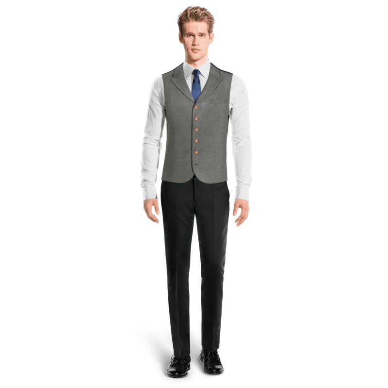 Light Grey wool peak lapel Vest with brass buttons