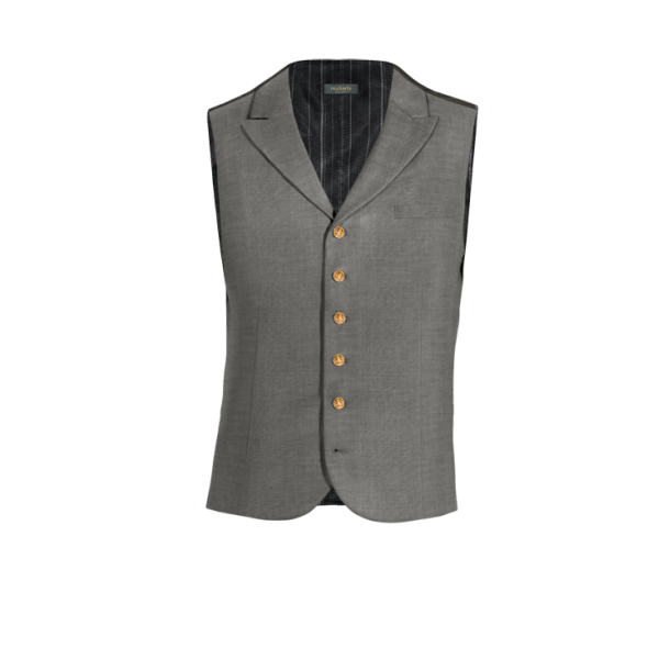 Light Grey wool peak lapel Vest with brass buttons