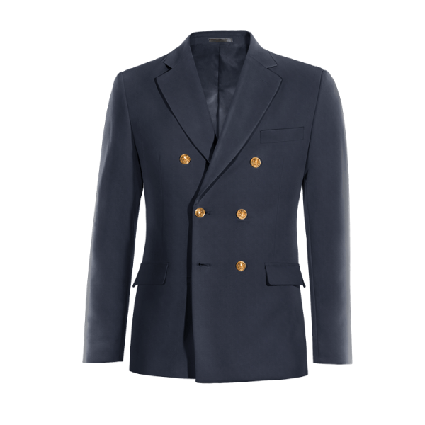 Navy Blue Wool Blends six buttons double breasted wide lapel Jacket