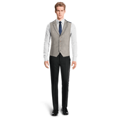 Beige Tweed lapeled Suit Vest
