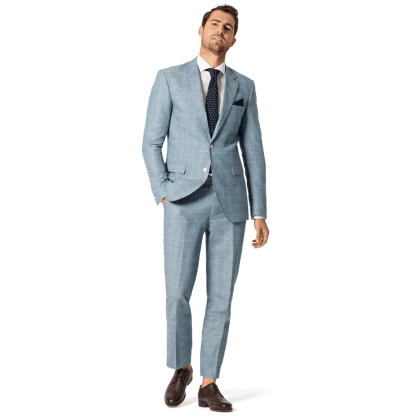 Blue Plaid Cotton-Linen Suit