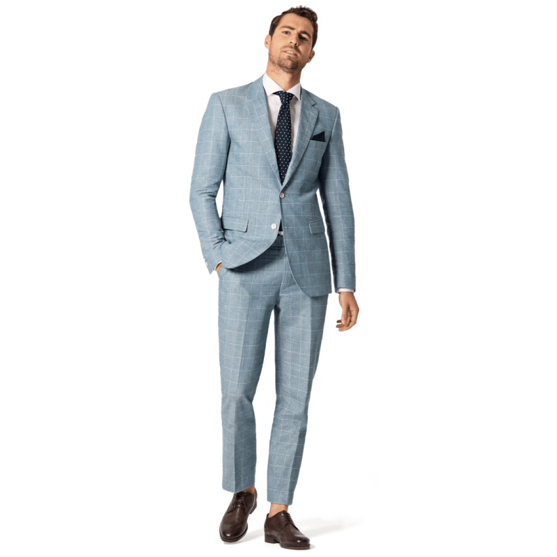 Blue Plaid Cotton-Linen Suit