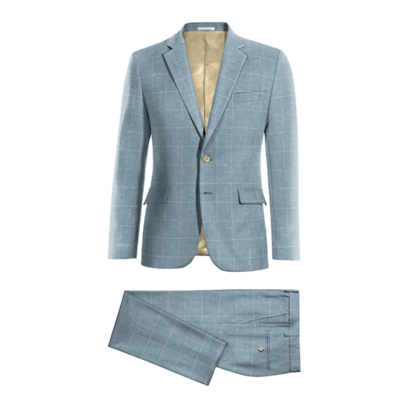 Blue Plaid Cotton-Linen Suit