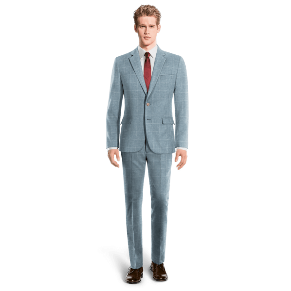 Blue Plaid Cotton-Linen Suit