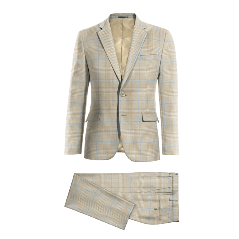 Beige Checked Cotton-Linen Suit