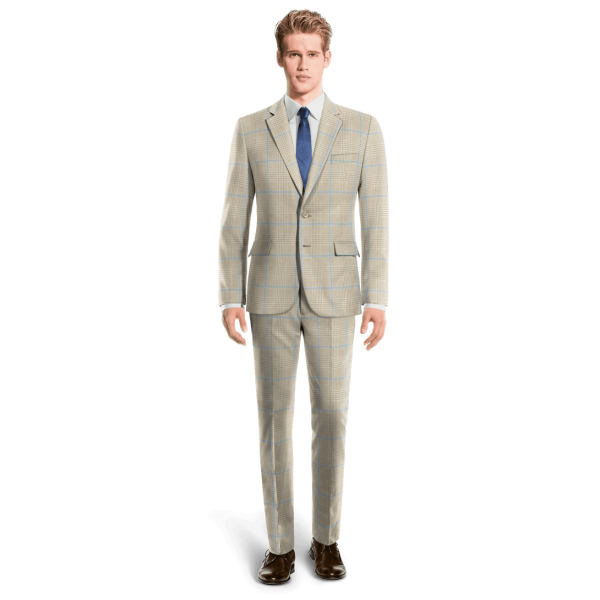 Beige Checked Cotton-Linen Suit