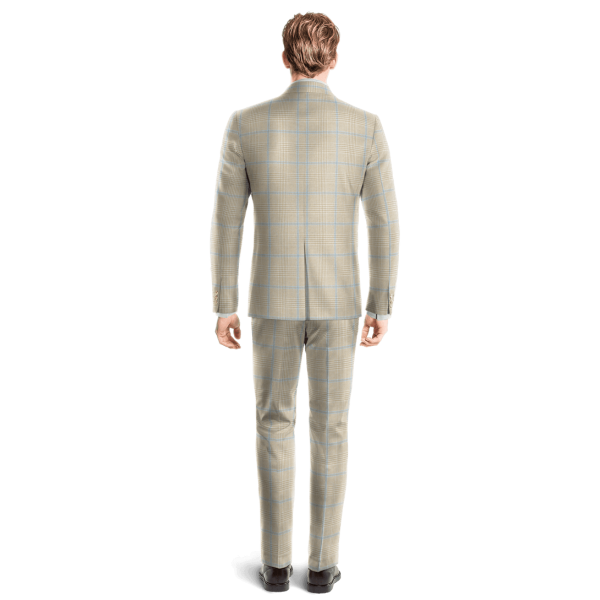 Beige Checked Cotton-Linen Suit