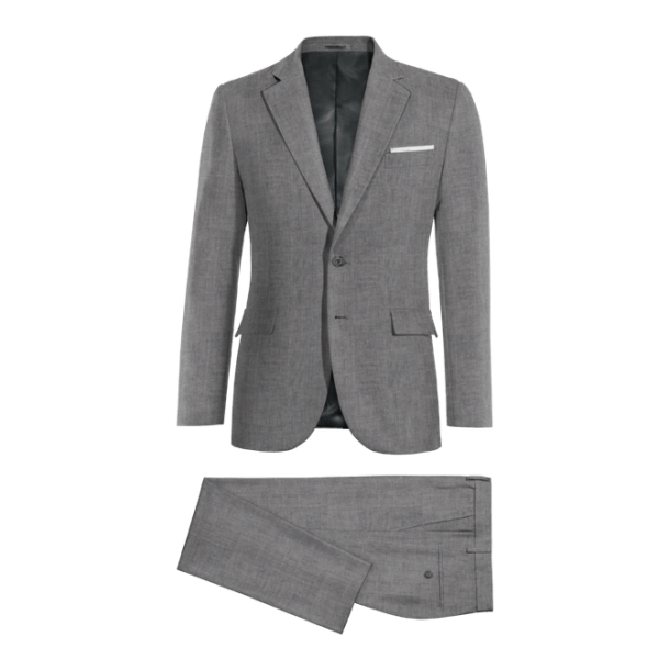 Grey rustic linen wide lapel Suit with pocket square