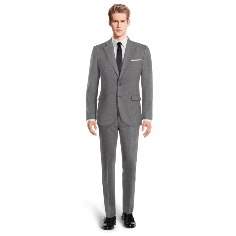 Grey rustic linen wide lapel Suit with pocket square