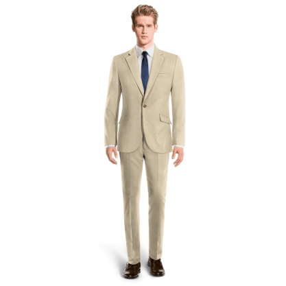 Beige linen wide lapel 1-button unlined Suit with customized threads