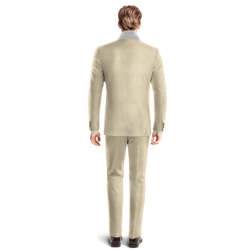 Beige linen wide lapel 1-button unlined Suit with customized threads