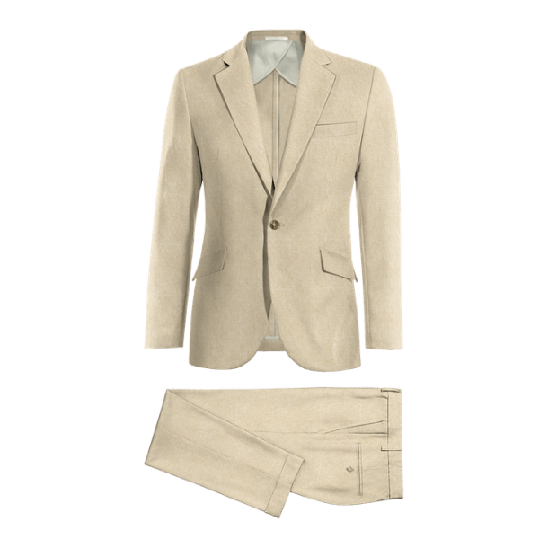 Beige linen wide lapel 1-button unlined Suit with customized threads
