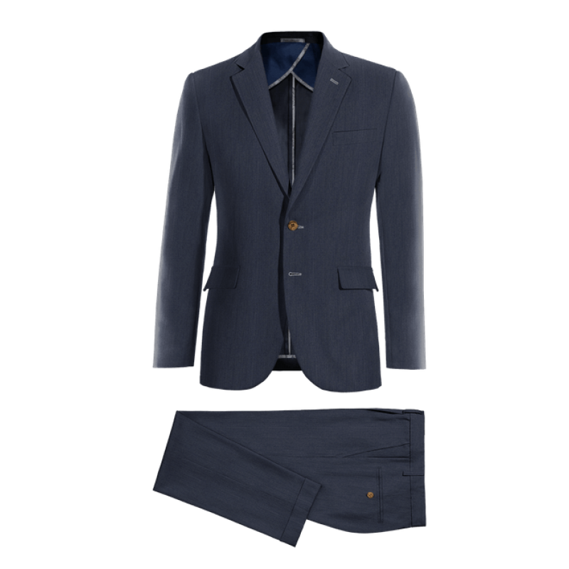 Blue linen unlined Suit with customized threads