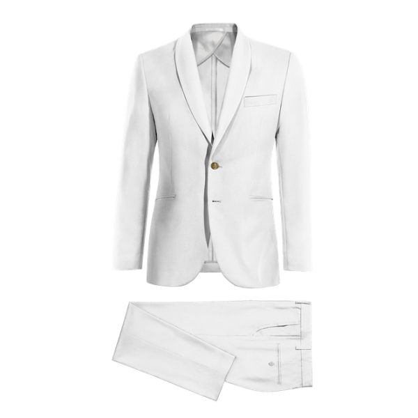White linen rounded lapel Slim Fit unlined Suit