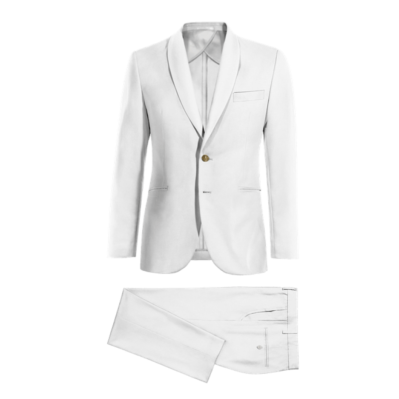 White linen rounded lapel Slim Fit unlined Suit