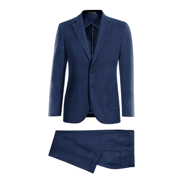 Blue linen wide lapel Slim Fit unlined Suit