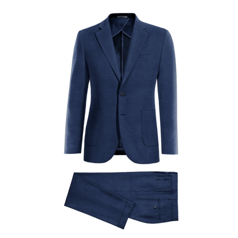 Blue linen wide lapel Slim Fit unlined Suit