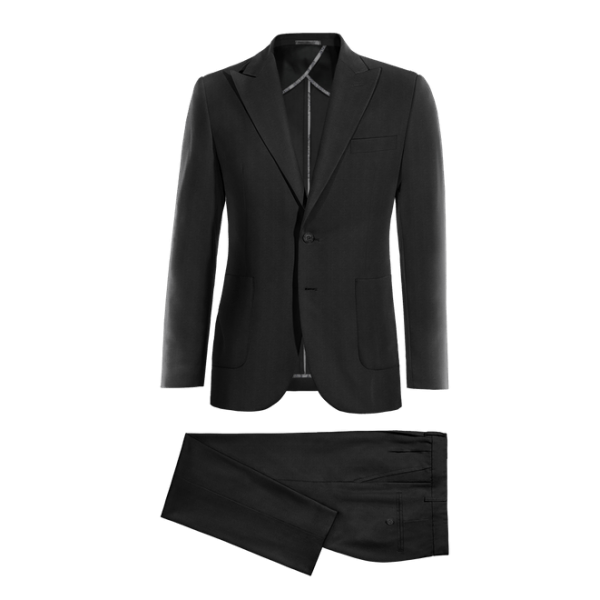 Black Wool Blends peak lapel unlined Suit