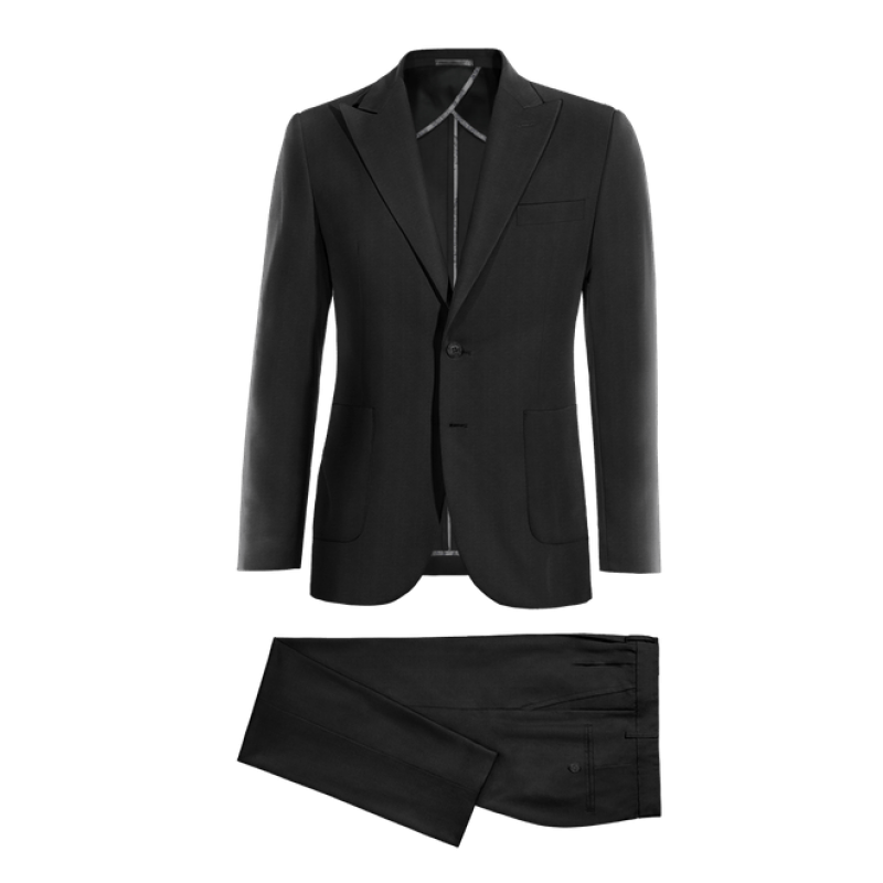 Black Wool Blends peak lapel unlined Suit