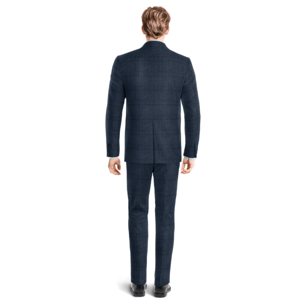 Blue Glen Check linen peak lapel one button unlined Suit